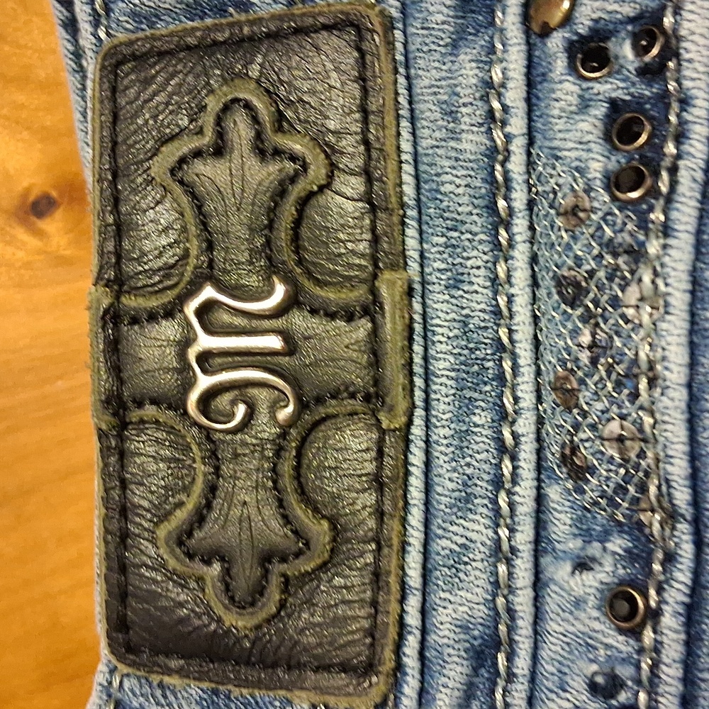 Miss Me Blue Boot Cut Jeans with Silver Accents - Picture 3 of 14